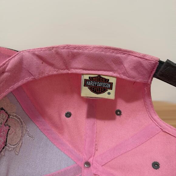 Retro Harley-Davidson Pink Gray Embroidered Adjustable Baseball Cap Women’s - Picture 8 of 8